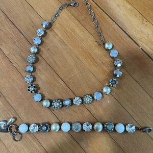 Mariana Silver and White Beaded Necklace and bracelet Set